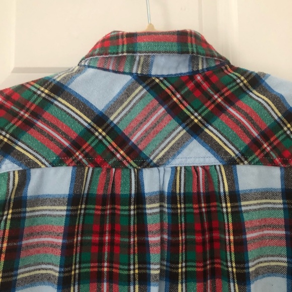 Lands’ End | Blue Green Red Flannel Button Down Short Long Sleeves Size 4 - Picture 5 of 7